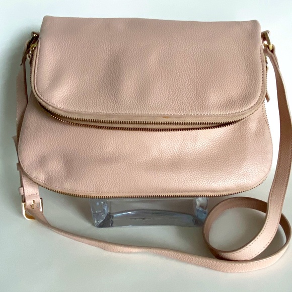 Nordstrom Handbags - NORDSTROM Pebble Leather Double Entry CrossBody Bag Blush EUC